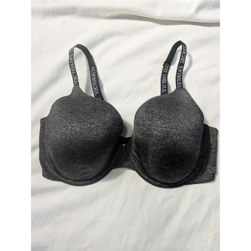 Victorias Secret TShirt Bra Heather Grey Logo Strap 38DD Underwire Lightly Lined